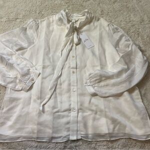 Lilly Pulitzer Blouse Women’s XL Cream Silk Top Long Sleeve New!